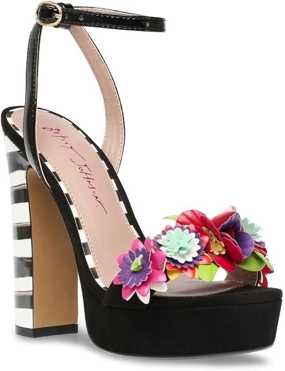 Betsy Johnson Milana Floral Platform Heel Sz 11 M NEW Striped Goth Grunge Fairy